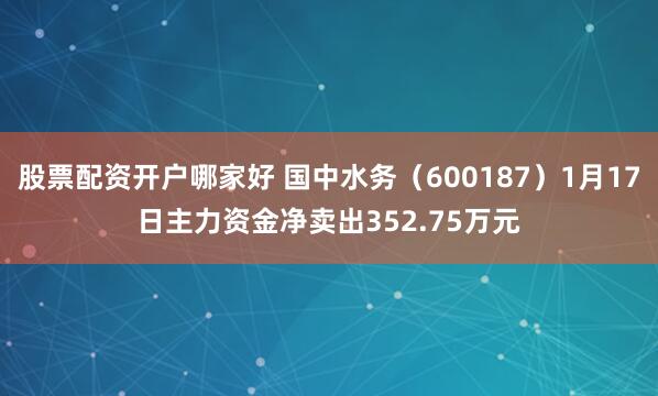 股票配资开户哪家好 国中水务（600187）1月17日主力资金净卖出352.75万元