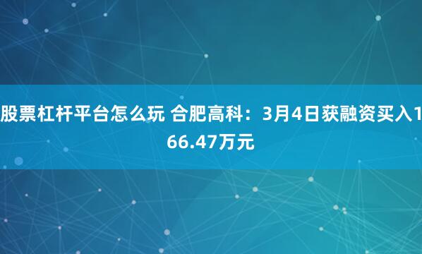 股票杠杆平台怎么玩 合肥高科：3月4日获融资买入166.47万元